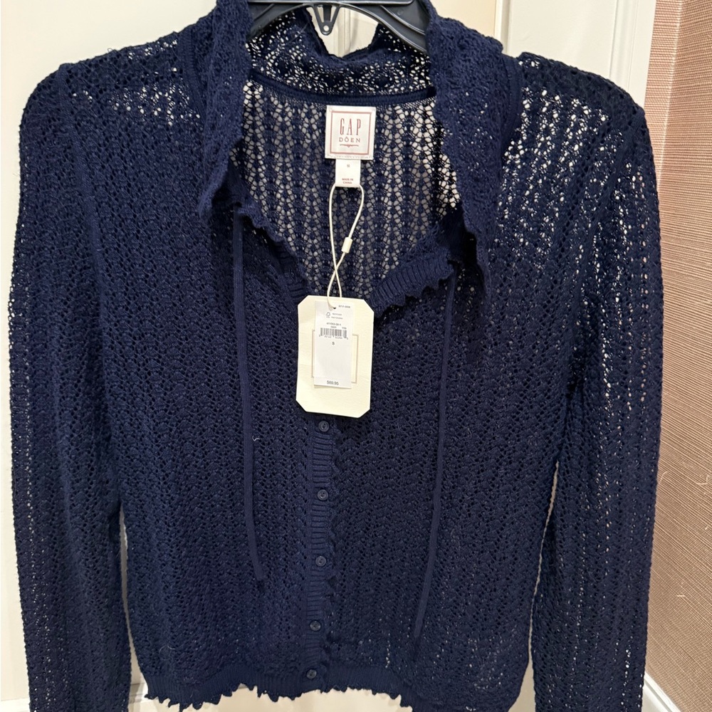 DOEN X GAP Navy Blue Crochet Cardigan NWT!